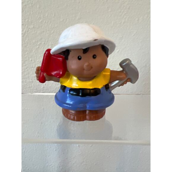 Fisher-Price Little People Construction Worker Red Flag Hammer Hard Hat 2001 - Picture 1 of 5